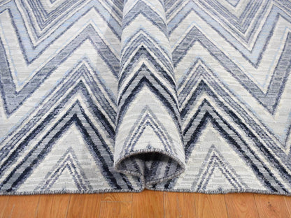 Grey 9'10" x 14'3" Modern / Contemporary Hand knotted Wool/Silk Rug - Sku: O066874