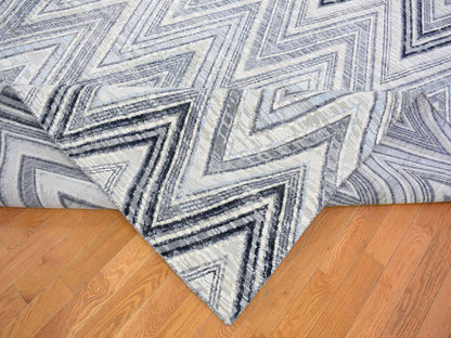 Grey 9'10" x 14'3" Modern / Contemporary Hand knotted Wool/Silk Rug - Sku: O066874