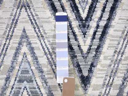 Grey 9'10" x 14'3" Modern / Contemporary Hand knotted Wool/Silk Rug - Sku: O066874
