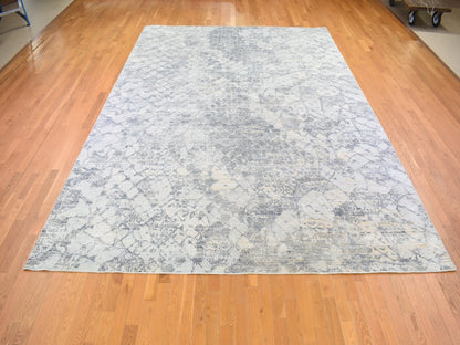 Grey 10'1" x 14'2" Modern / Contemporary Hand knotted Wool/Silk Rug - Sku: O066875