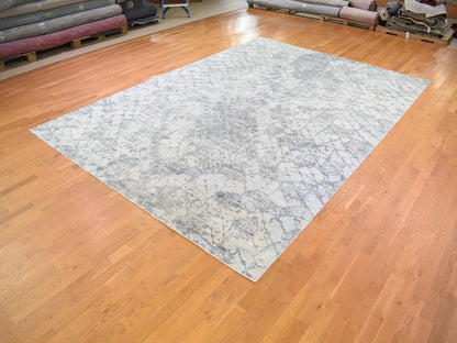 Grey 10'1" x 14'2" Modern / Contemporary Hand knotted Wool/Silk Rug - Sku: O066875
