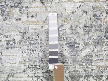 Grey 10'1" x 14'2" Modern / Contemporary Hand knotted Wool/Silk Rug - Sku: O066875