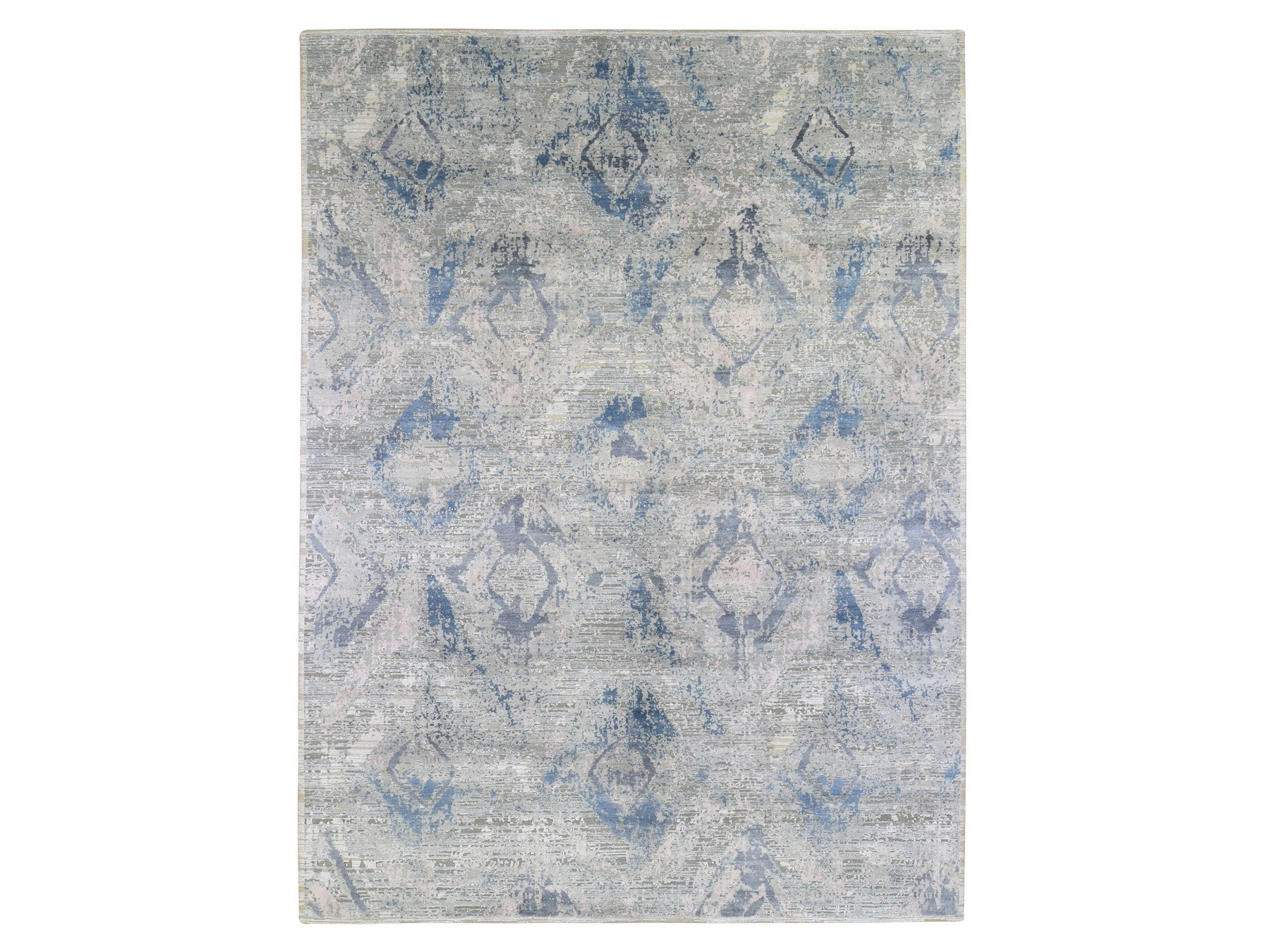 Modern / Contemporary hand-knotted wool/silk rug in Ivory, 9' x 12'1" — SKU O066876