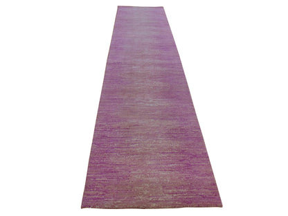 Pink 2'6" x 12'4" Modern / Contemporary Hand knotted Wool Rug - Sku: O066877