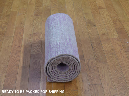 Pink 2'6" x 12'4" Modern / Contemporary Hand knotted Wool Rug - Sku: O066877