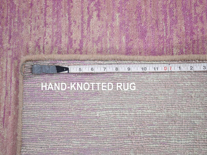Pink 2'7" x 12'3" Modern / Contemporary Hand knotted Wool Rug - Sku: O066878