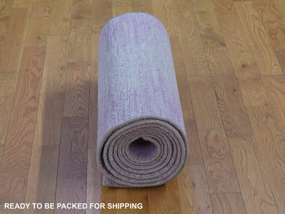 Pink 2'7" x 12'3" Modern / Contemporary Hand knotted Wool Rug - Sku: O066878