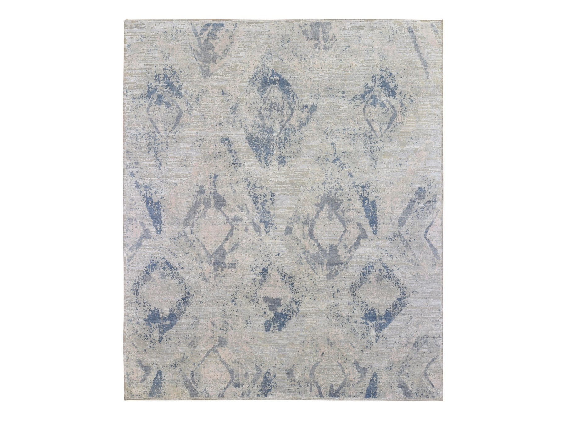 Modern / Contemporary hand-knotted wool/silk rug in Blue, 8' x 9'6" — SKU O066884
