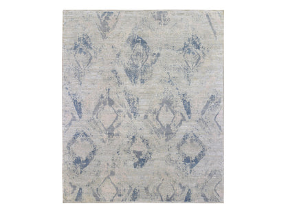Modern / Contemporary hand-knotted wool/silk rug in Blue, 8' x 9'6" — SKU O066884