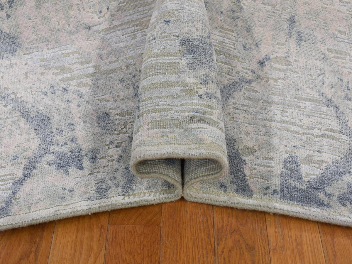 Modern / Contemporary hand-knotted wool/silk rug in Blue, 8' x 9'6" — SKU O066884 (view 4)