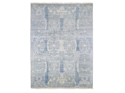 Transitional hand-knotted wool/pure silk rug in Blue, 9' x 12'2" — SKU O066954