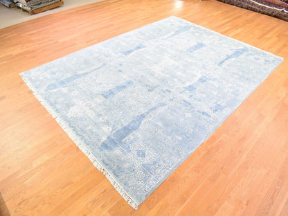 Transitional hand-knotted wool/pure silk rug in Blue, 9' x 12'2" — SKU O066954 (view 3)