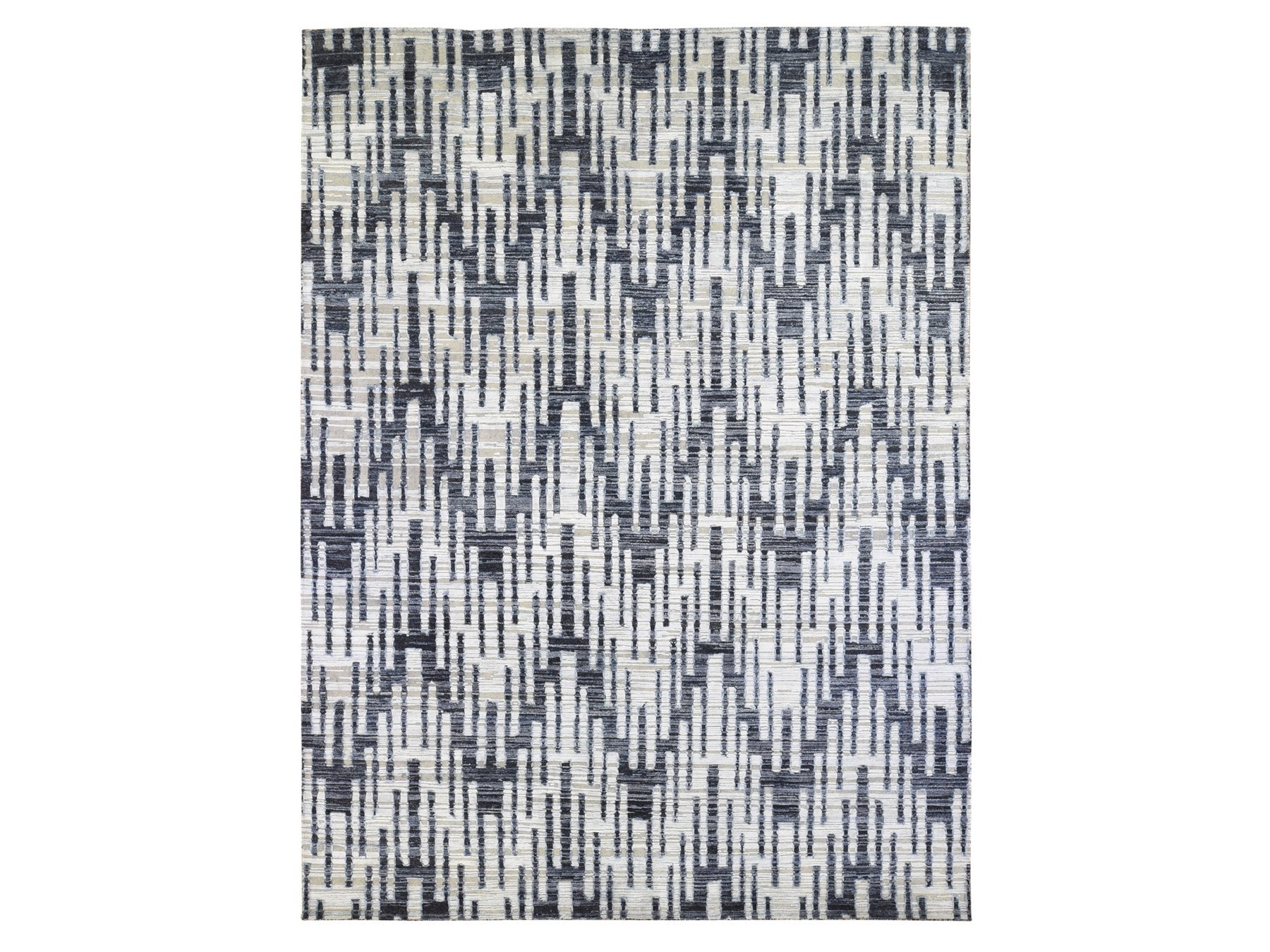 Modern / Contemporary hand-knotted wool/silk rug in Ivory, 9' x 12' — SKU O066955