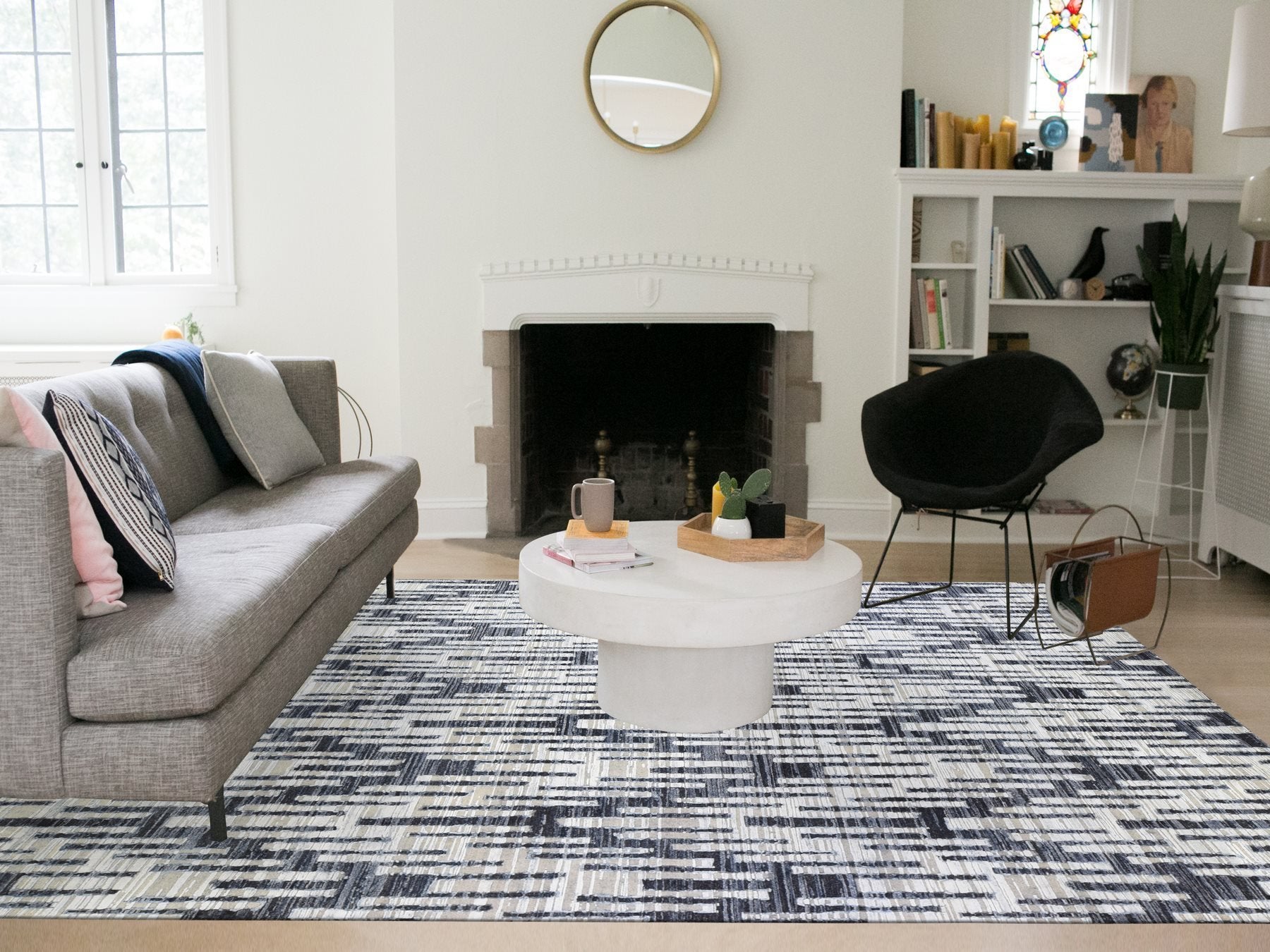 Modern / Contemporary hand-knotted wool/silk rug in Ivory, 9' x 12' — SKU O066955 (view 2)