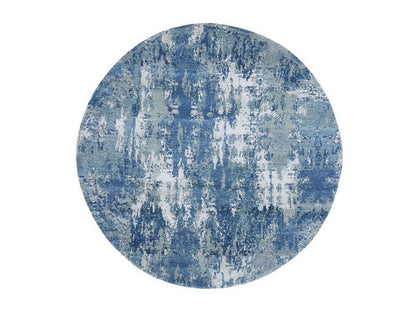 Modern / Contemporary hand-knotted wool/silk rug in Blue, 6'2" x 6'2" — SKU O066961