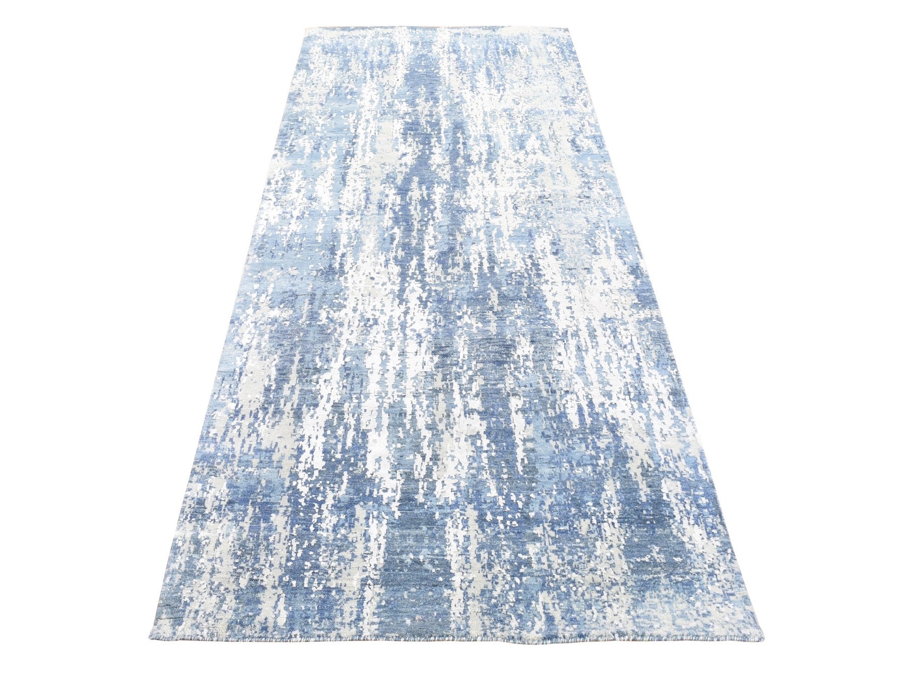 Blue 4'1" x 10'2" Modern / Contemporary Hand knotted Wool/Silk Rug - Sku: O066963