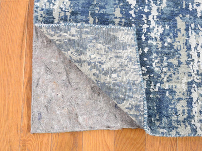 Modern / Contemporary hand-knotted wool/silk runner in Blue, 4'1" x 10'2" — SKU O066963 (view 2)