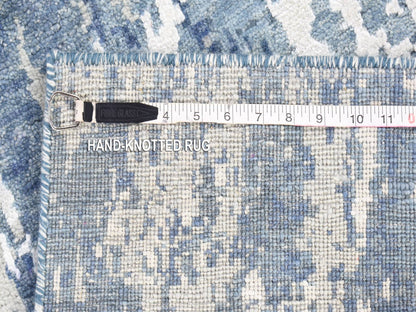 Modern / Contemporary hand-knotted wool/silk runner in Blue, 4'1" x 10'2" — SKU O066963 (view 5)