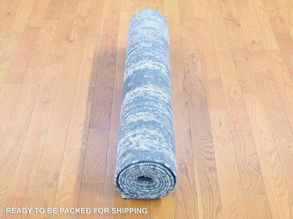 Modern / Contemporary hand-knotted wool/silk runner in Blue, 4'1" x 10'2" — SKU O066963 (view 6)
