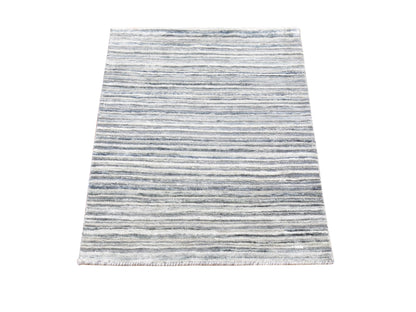 Modern / Contemporary hand-knotted wool/pure silk rug in Ivory, 2' x 3' — SKU O066966