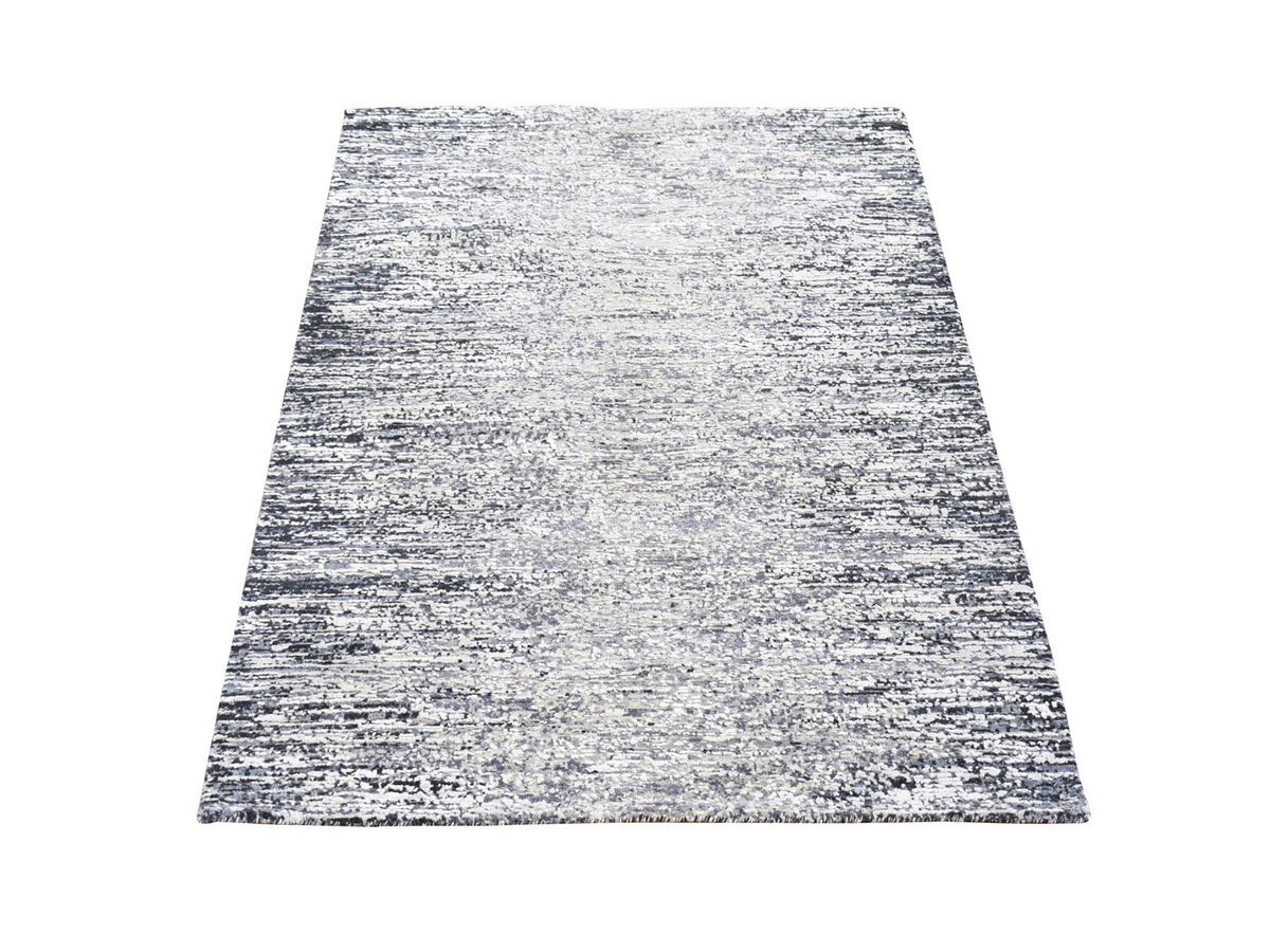 Modern / Contemporary hand-knotted wool/silk rug in Black, 3' x 5' — SKU O066967