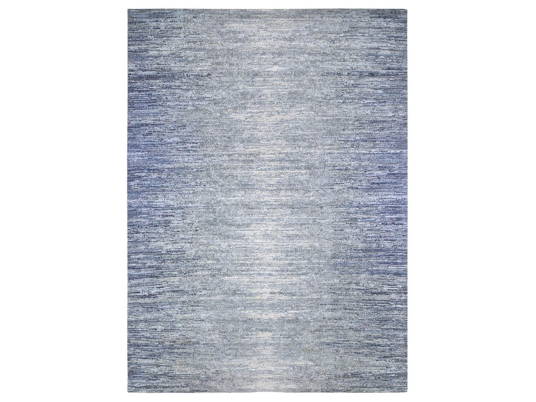 Modern / Contemporary hand-knotted wool/silk rug in Blue, 10' x 14' — SKU O066970