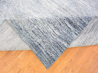 Modern / Contemporary hand-knotted wool/silk rug in Blue, 10' x 14' — SKU O066970 (view 5)