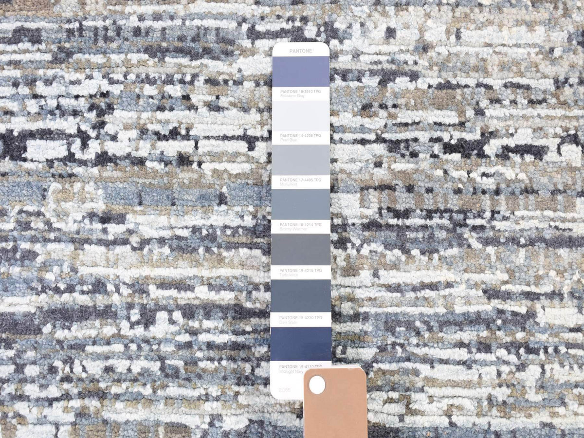 Modern / Contemporary hand-knotted wool/silk rug in Blue, 10' x 14' — SKU O066970 (view 6)
