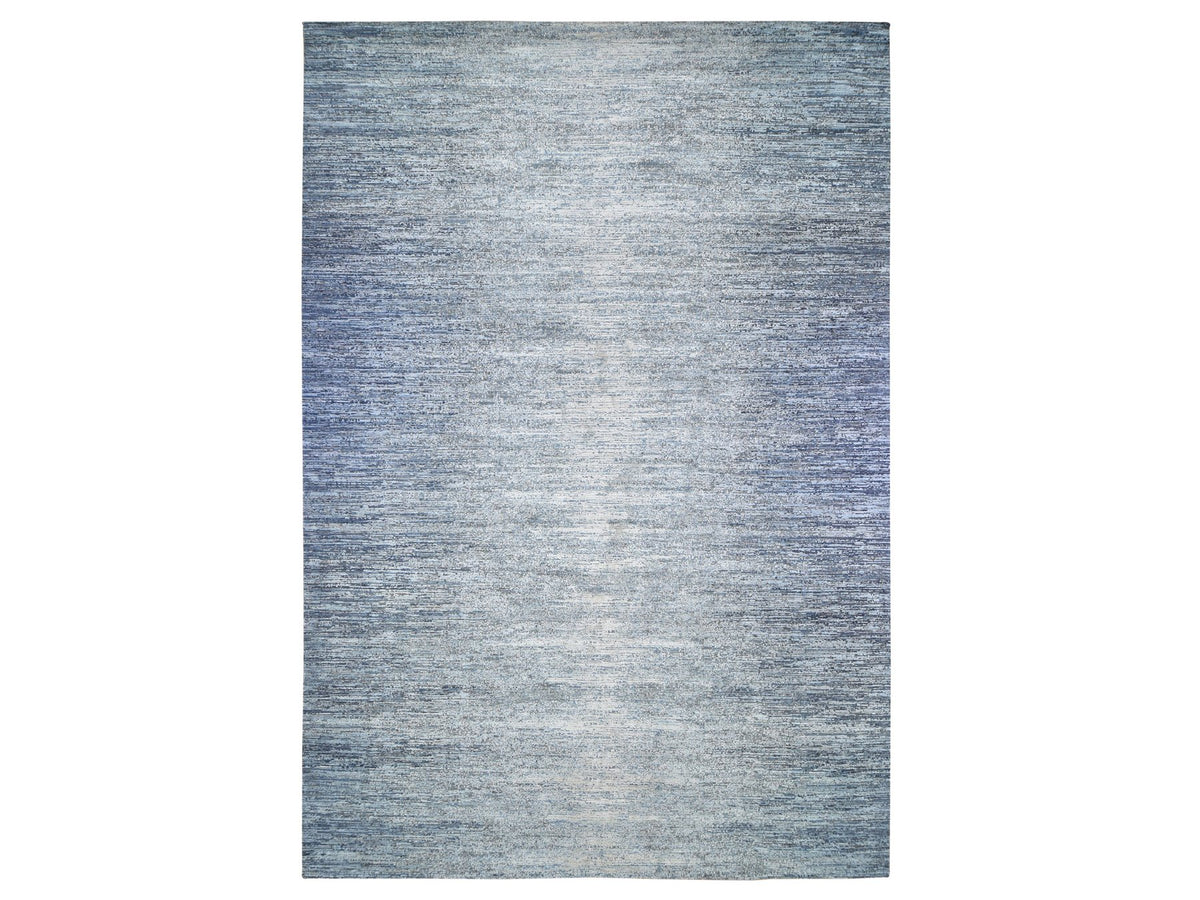 Modern / Contemporary hand-knotted wool/silk rug in Blue, 12' x 18' — SKU O066974