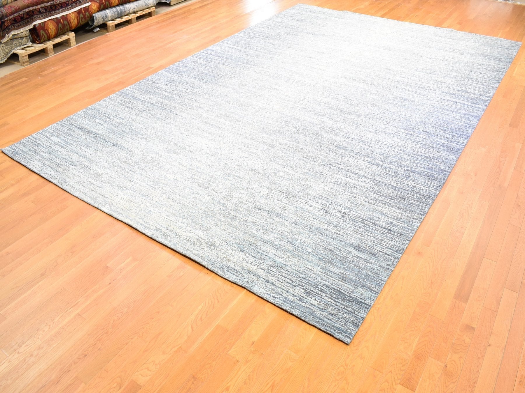 Modern / Contemporary hand-knotted wool/silk rug in Blue, 12' x 18' — SKU O066974 (view 2)