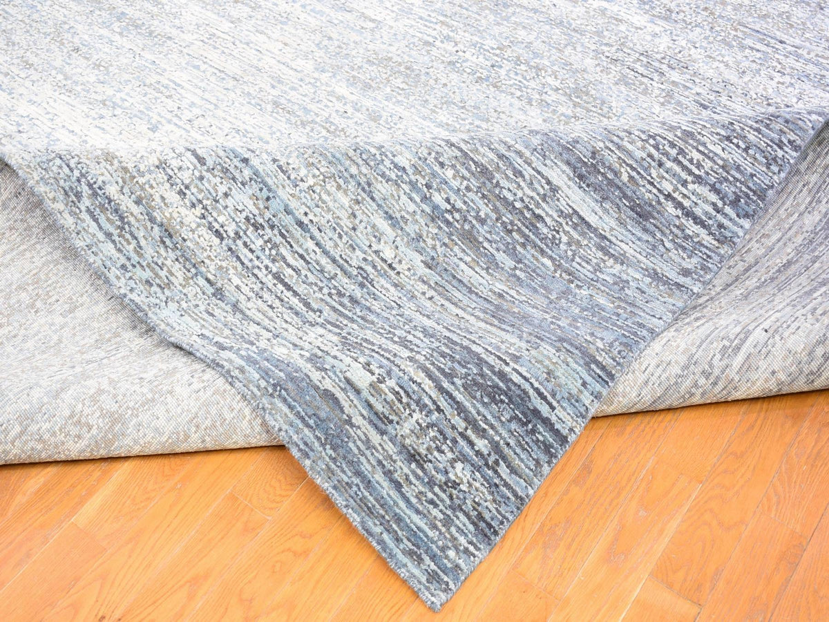 Modern / Contemporary hand-knotted wool/silk rug in Blue, 12' x 18' — SKU O066974 (view 5)