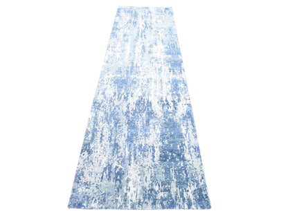 Modern / Contemporary hand-knotted wool/silk runner in Blue, 2'6" x 10'1" — SKU O066980