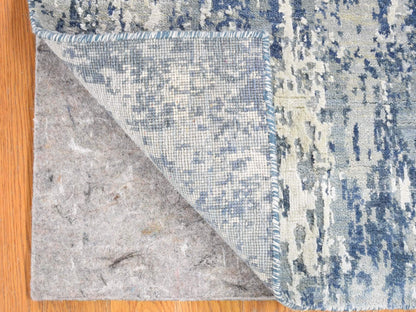 Modern / Contemporary hand-knotted wool/silk runner in Blue, 2'6" x 10'1" — SKU O066980 (view 2)