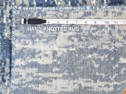 Modern / Contemporary hand-knotted wool/silk runner in Blue, 2'6" x 10'1" — SKU O066980 (view 5)
