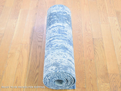 Modern / Contemporary hand-knotted wool/silk runner in Blue, 2'6" x 10'1" — SKU O066980 (view 6)