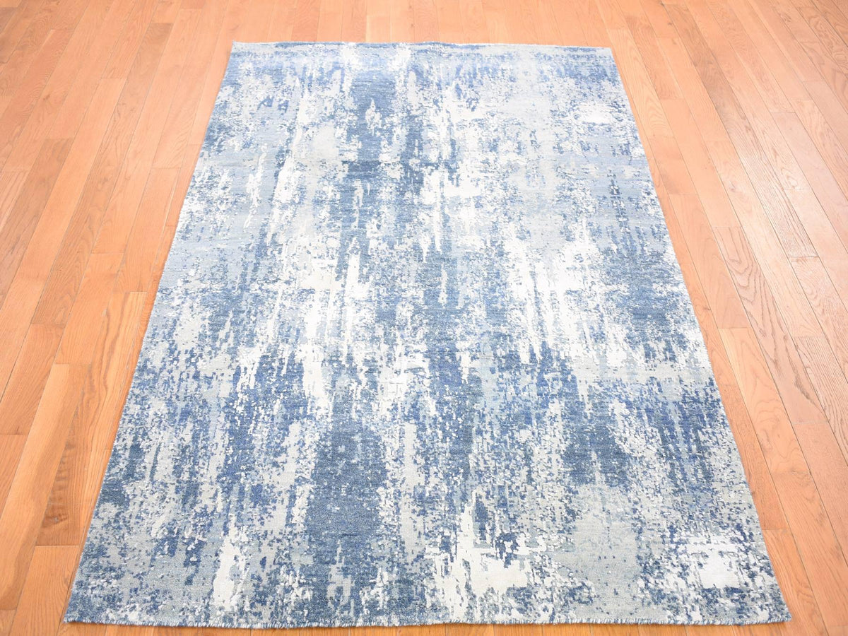Modern / Contemporary hand-knotted wool/silk runner in Blue, 2'6" x 10'1" — SKU O066980 (view 7)