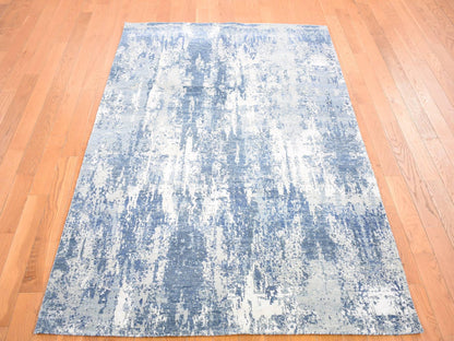 Modern / Contemporary hand-knotted wool/silk runner in Blue, 2'6" x 10'1" — SKU O066980 (view 7)