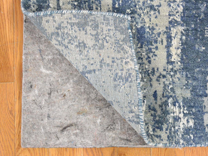 Modern / Contemporary hand-knotted wool/silk runner in Blue, 2'6" x 10'1" — SKU O066980 (view 8)