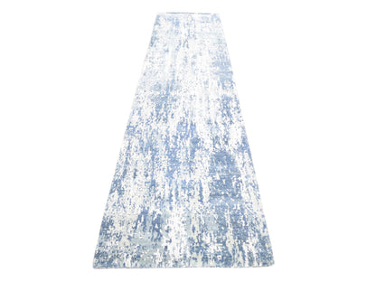 Modern / Contemporary hand-knotted wool/silk runner in Blue, 2'7" x 12'1" — SKU O066982
