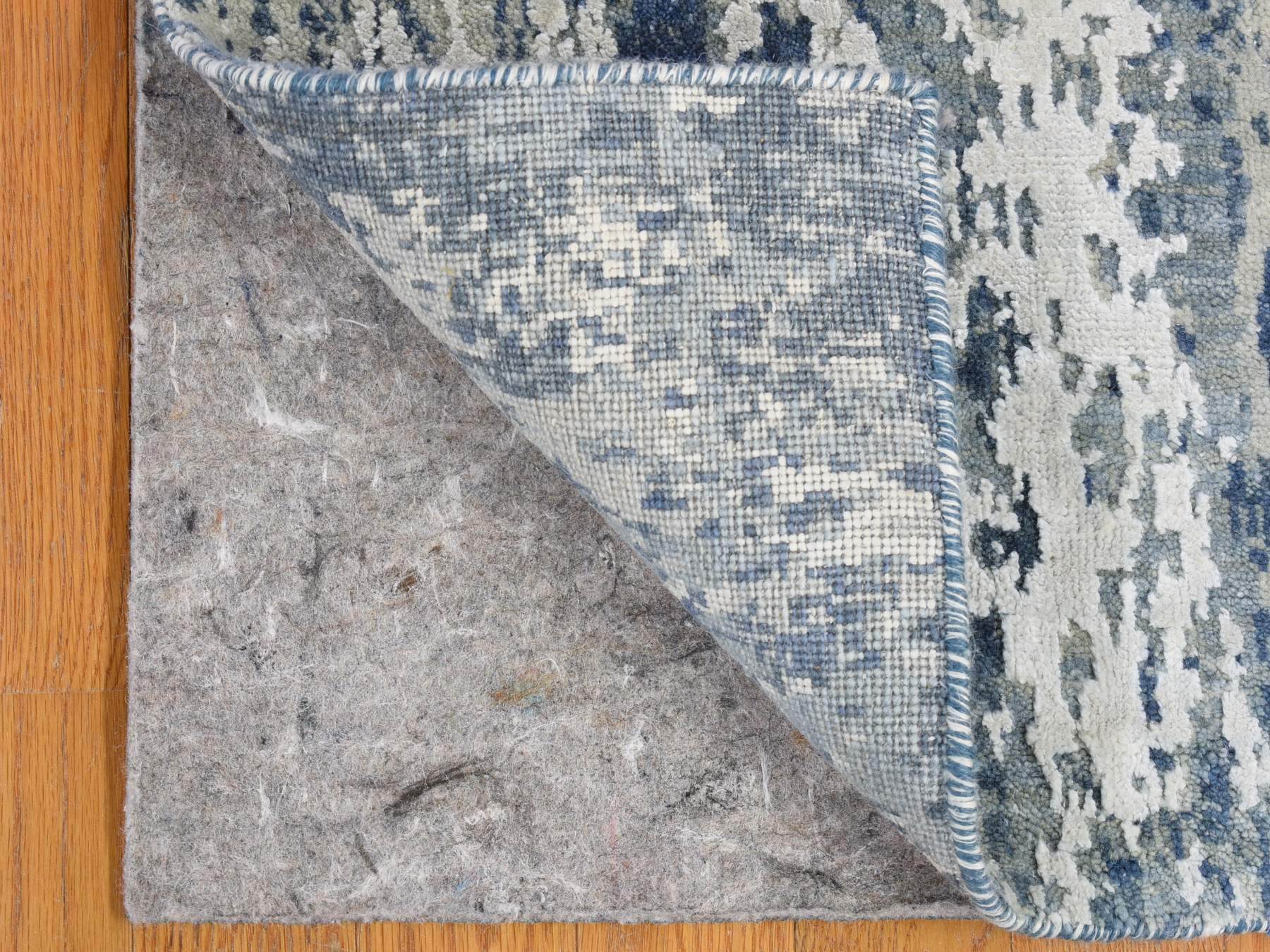 Modern / Contemporary hand-knotted wool/silk runner in Blue, 2'7" x 12'1" — SKU O066982 (view 2)