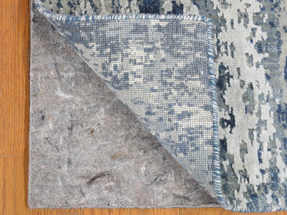 Modern / Contemporary hand-knotted wool/silk runner in Blue, 2'7" x 12'1" — SKU O066982 (view 2)