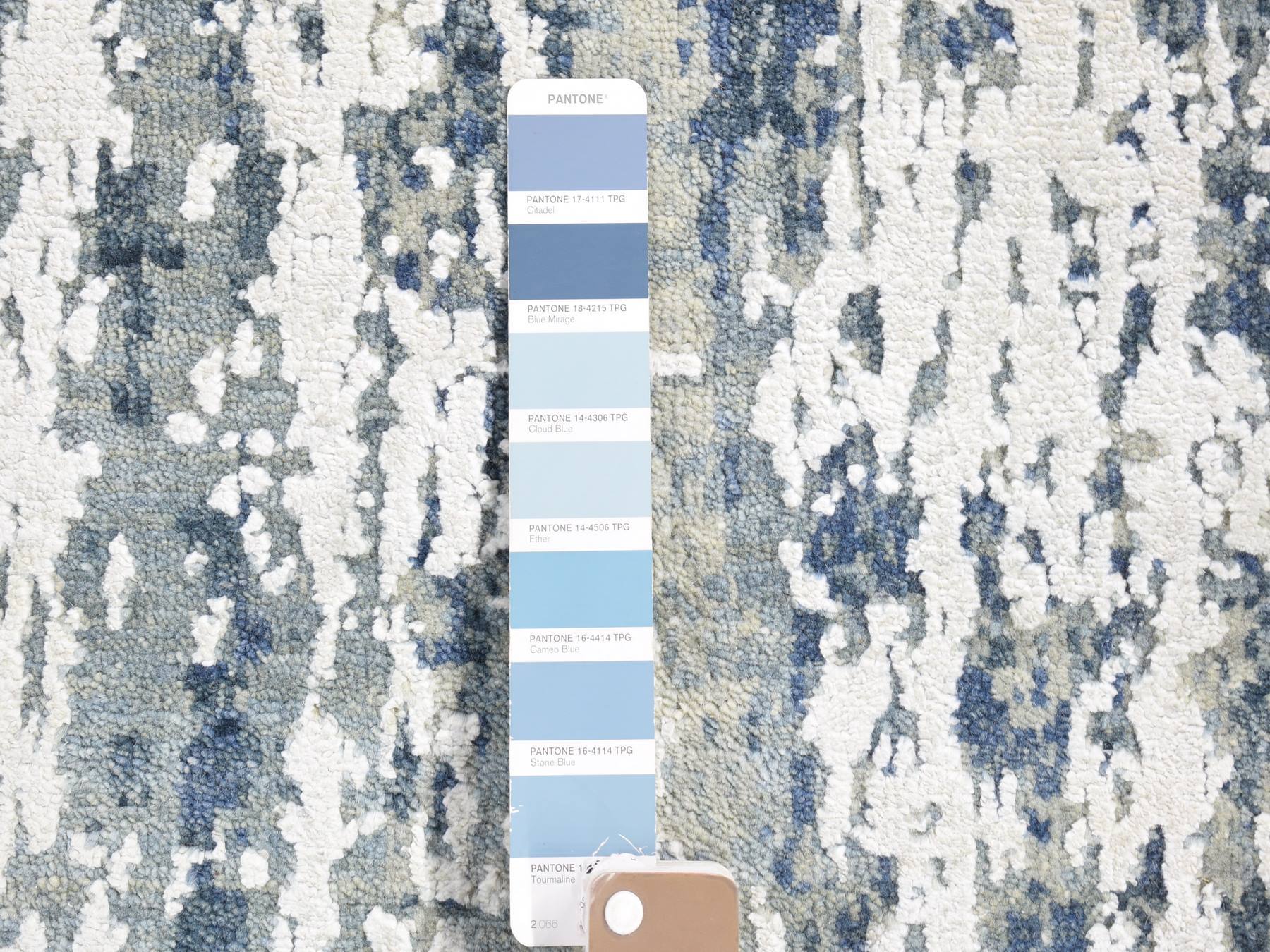 Modern / Contemporary hand-knotted wool/silk runner in Blue, 2'7" x 12'1" — SKU O066982 (view 3)