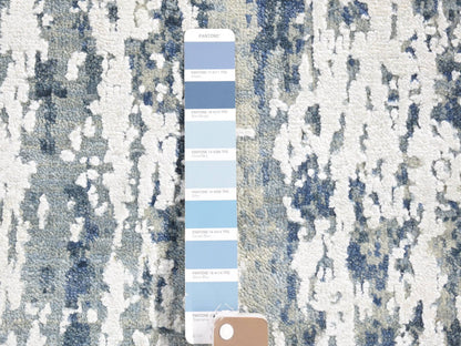 Modern / Contemporary hand-knotted wool/silk runner in Blue, 2'7" x 12'1" — SKU O066982 (view 3)