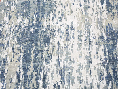 Modern / Contemporary hand-knotted wool/silk runner in Blue, 2'7" x 12'1" — SKU O066982 (view 4)
