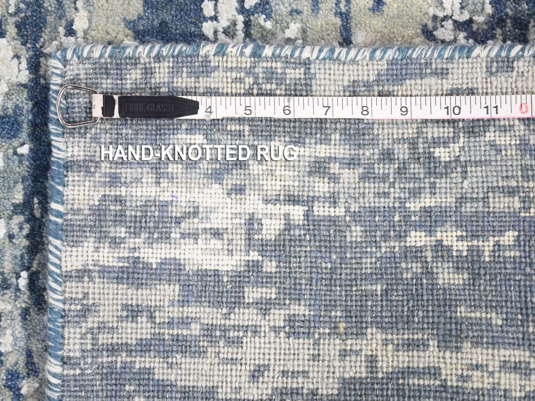 Modern / Contemporary hand-knotted wool/silk runner in Blue, 2'7" x 12'1" — SKU O066982 (view 6)