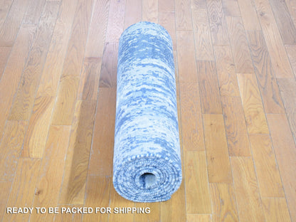 Modern / Contemporary hand-knotted wool/silk runner in Blue, 2'7" x 12'1" — SKU O066982 (view 7)