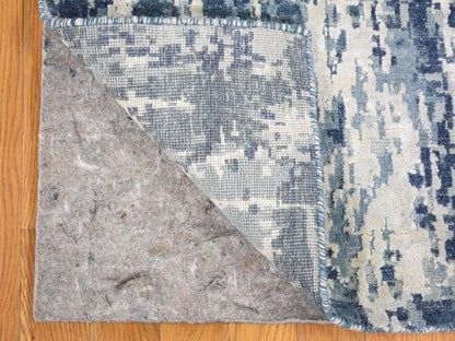 Modern / Contemporary hand-knotted wool/silk runner in Blue, 3'8" x 17'2" — SKU O066984 (view 2)