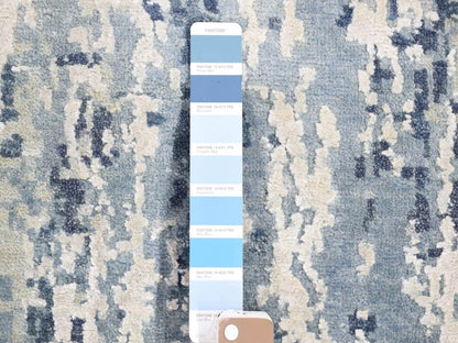 Modern / Contemporary hand-knotted wool/silk runner in Blue, 3'8" x 17'2" — SKU O066984 (view 3)