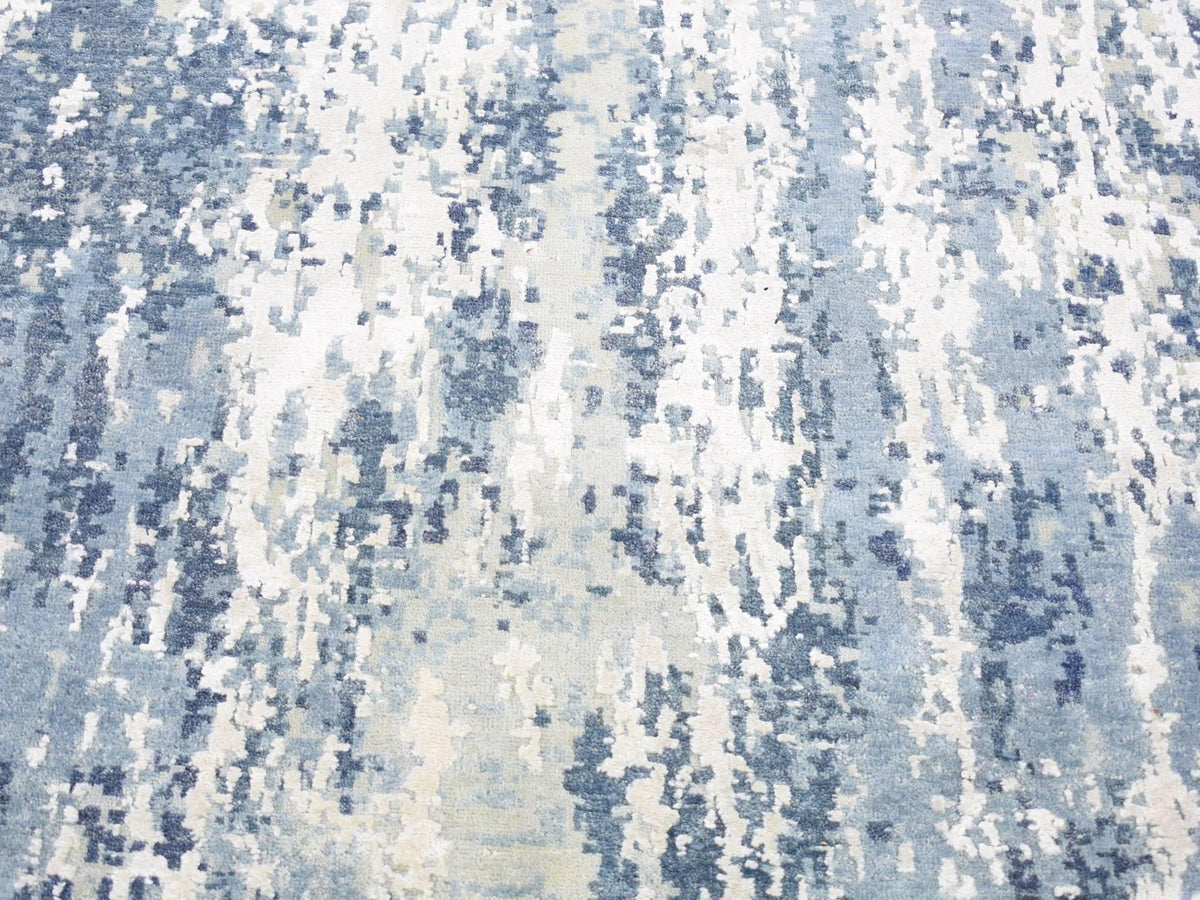 Modern / Contemporary hand-knotted wool/silk runner in Blue, 3'8" x 17'2" — SKU O066984 (view 4)
