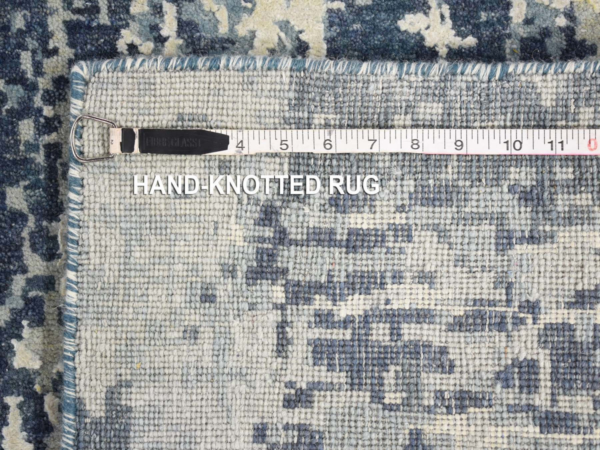 Modern / Contemporary hand-knotted wool/silk runner in Blue, 3'8" x 17'2" — SKU O066984 (view 6)
